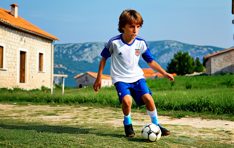 **

"Luka Modrić as a young boy in Croatia, playing soccer in a humble setting, fully clothed in modest athletic wear, demonstrating passion and determination. Background shows a simple village scene. Safe for work, appropriate content, family-friendly, perfect anatomy, correct proportions, natural lighting, realistic style."

**